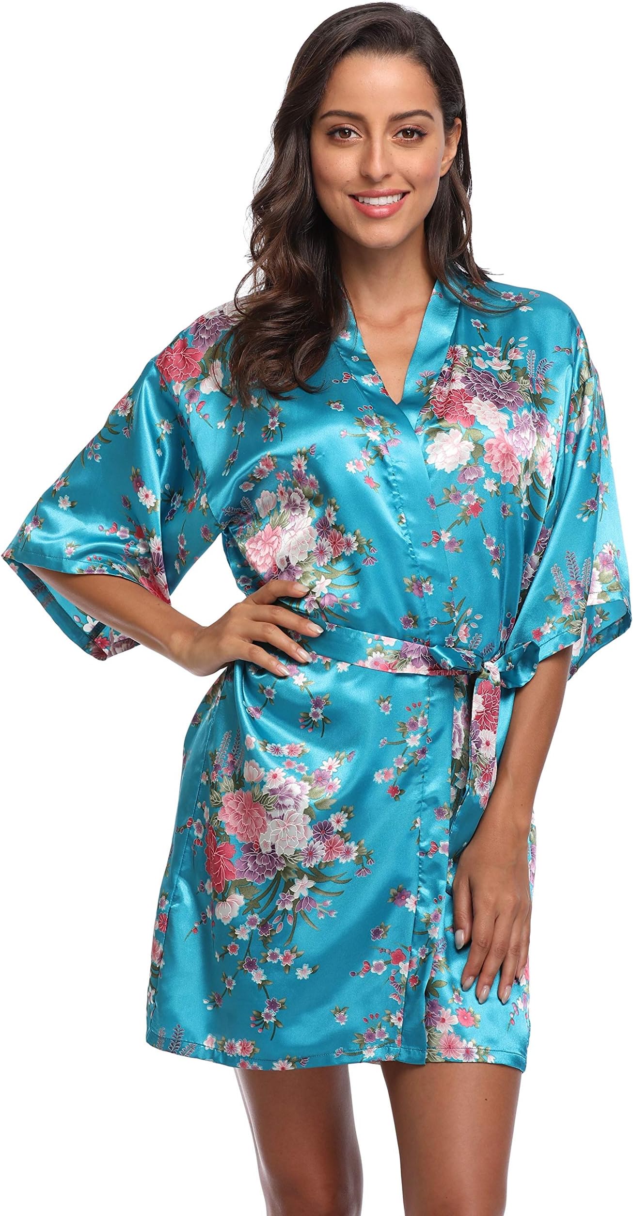 Floral Satin Kimono Robes Short Bridesmaid Robe for Parties Wedding Robes