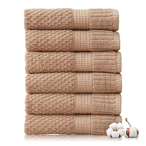 NY Loft 100% Cotton Hand Towel 6 Pack Hand Towel Set | Super Soft & Absorbent Quick-Dry Hand Towels 16" x 28" |Textured and Durable Cotton | Trinity Collection (6 Pack Hand Towel, Light Taupe)