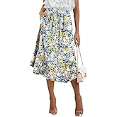 Angerella Womens Skirt Midi High Waist A-Line Casual Floral Print Trendy Bohemia Work Elegant with Pockets