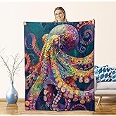 Octopus Blanket for Adults & Kids, Flannel Octopus Throw Blanket for Sofa, Couch, Bed - Soft, Warm & Cozy - Nautical Decor - 60" x 50"
