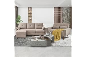 Tornama Sectional Sofa Set 77" Convertible Sofa and 48" Loveseat Small 3 Seat L Shaped Couch with Reversible Ottoman and Side Pockets, Modern Linen Couch for Living Room, Office, Apartment, Beige
