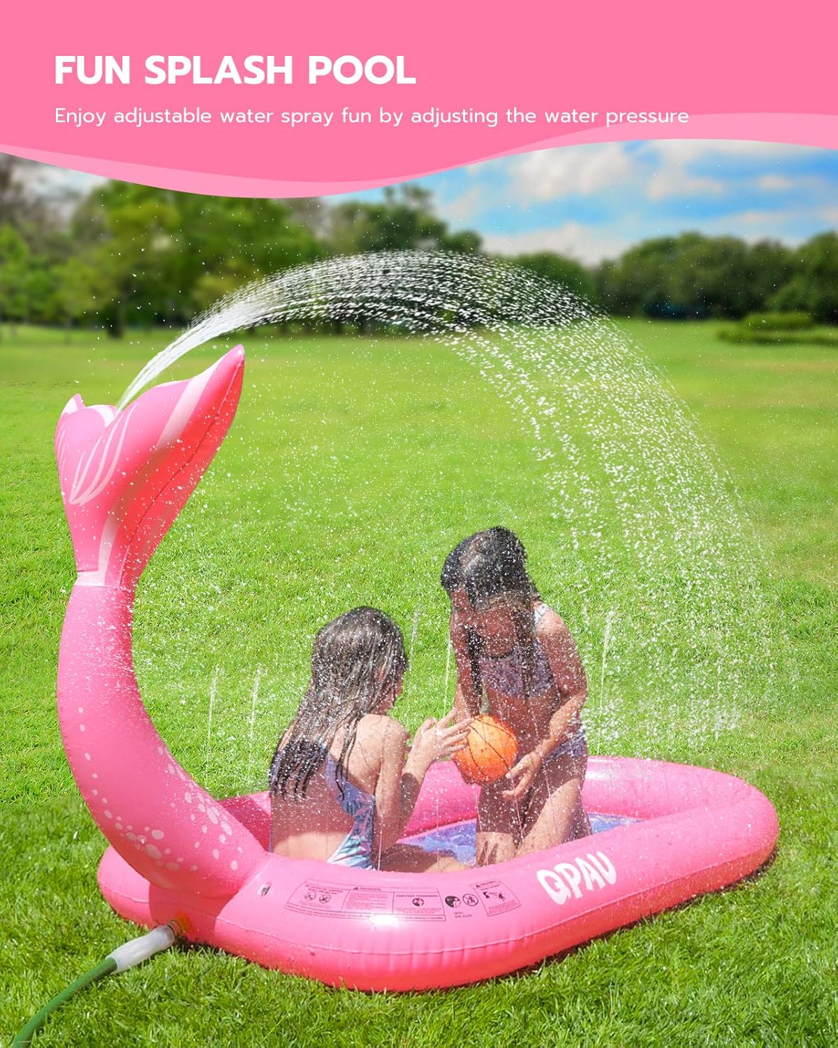 QPAU 3-in-1 Inflatable Sprinkler Pool, 2021 New Mermaid Design Splash Pad Kiddie Pool for Kids Toddler, Outdoor Water Toys for Babies Boys Girls, 65”x 40” (Pink Mermaid): Kitchen & Dining