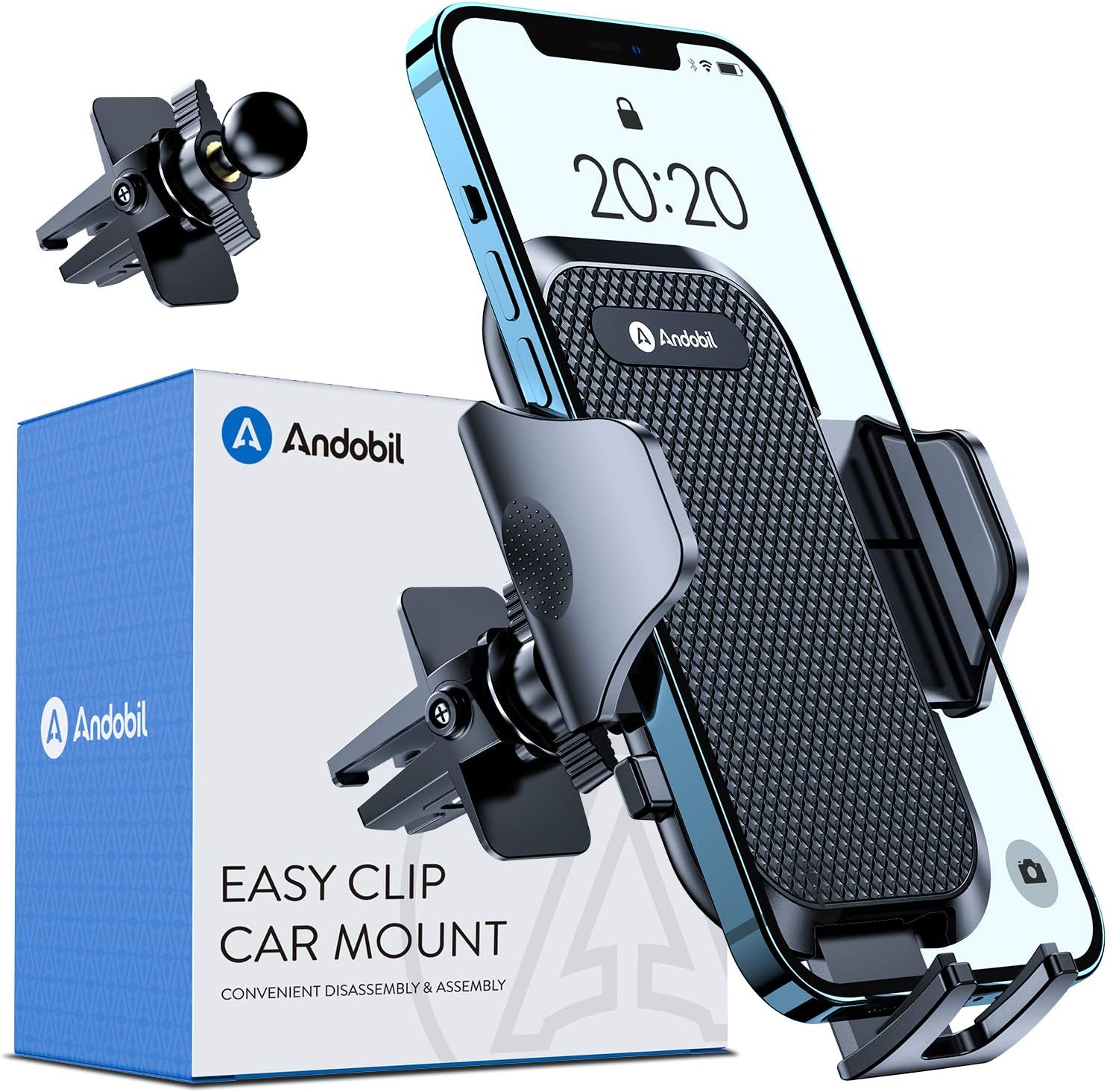 Andobil Phone Holder for Car, [Military Sturdy Clips Firmly Grip & Never Slip] Ultra Stable Car Vent Phone Mount, Universal Car Cell Phone Holder Compatible with All iPhone Samsung Other Smartphones