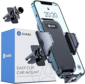 Andobil Phone Holder for Car, [Military Sturdy Clips Firmly Grip & Never Slip] Ultra Stable Car Vent Phone Mount, Universal Car Cell Phone Holder Compatible with All iPhone Samsung Other Smartphones