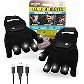 Klear Concepts 8-Light LED Flashlight Gloves for Men and Women, Open Palm Fingerless Gloves, Rechargeable Flashlight with 3 Modes, Work Light for Electricians, Fishing Tools, Camping Essentials