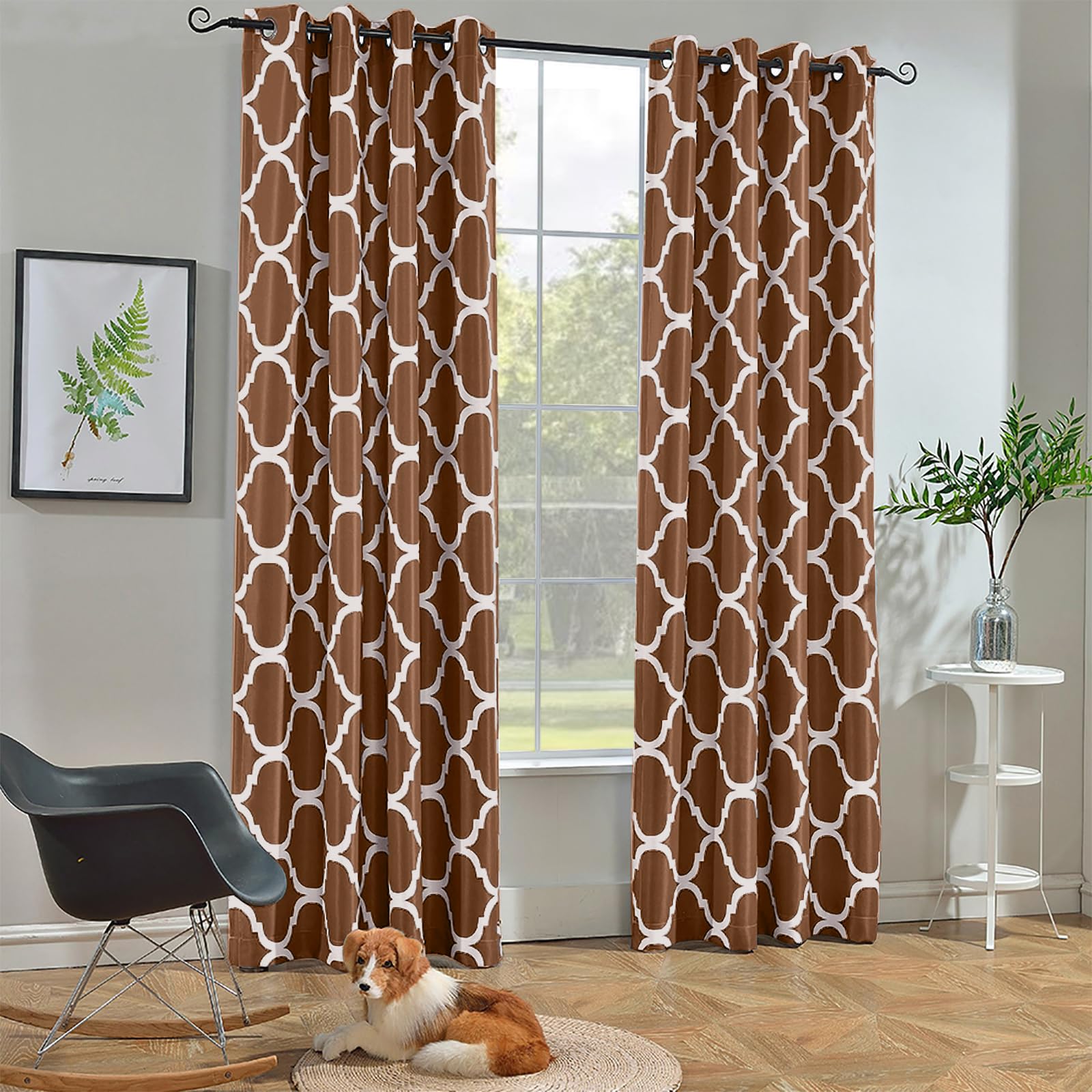 Melodieux Moroccan Fashion Room Darkening Blackout Grommet Top Curtains for Living Room, 52 by 84 Inch, Coffee (1 Panel)