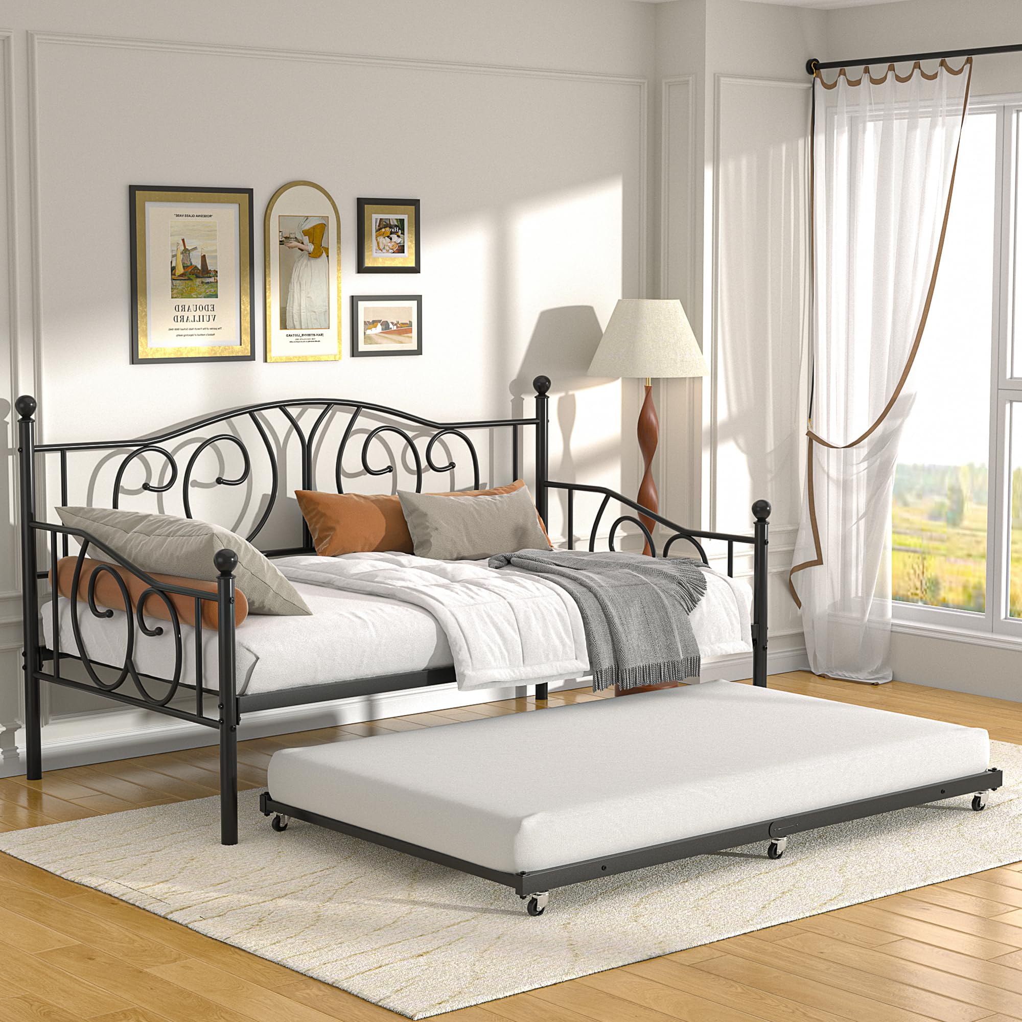 Mua VECELO Twin Daybed with Trundle, Metal Day Bed with Classic ...