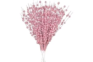 DearHouse 10 Pack Christmas Glitter Berries Stems, Artificial Christmas Picks for Tree Ornaments, DIY Xmas Wreath, Crafts, Holiday Home Decor (Pink)