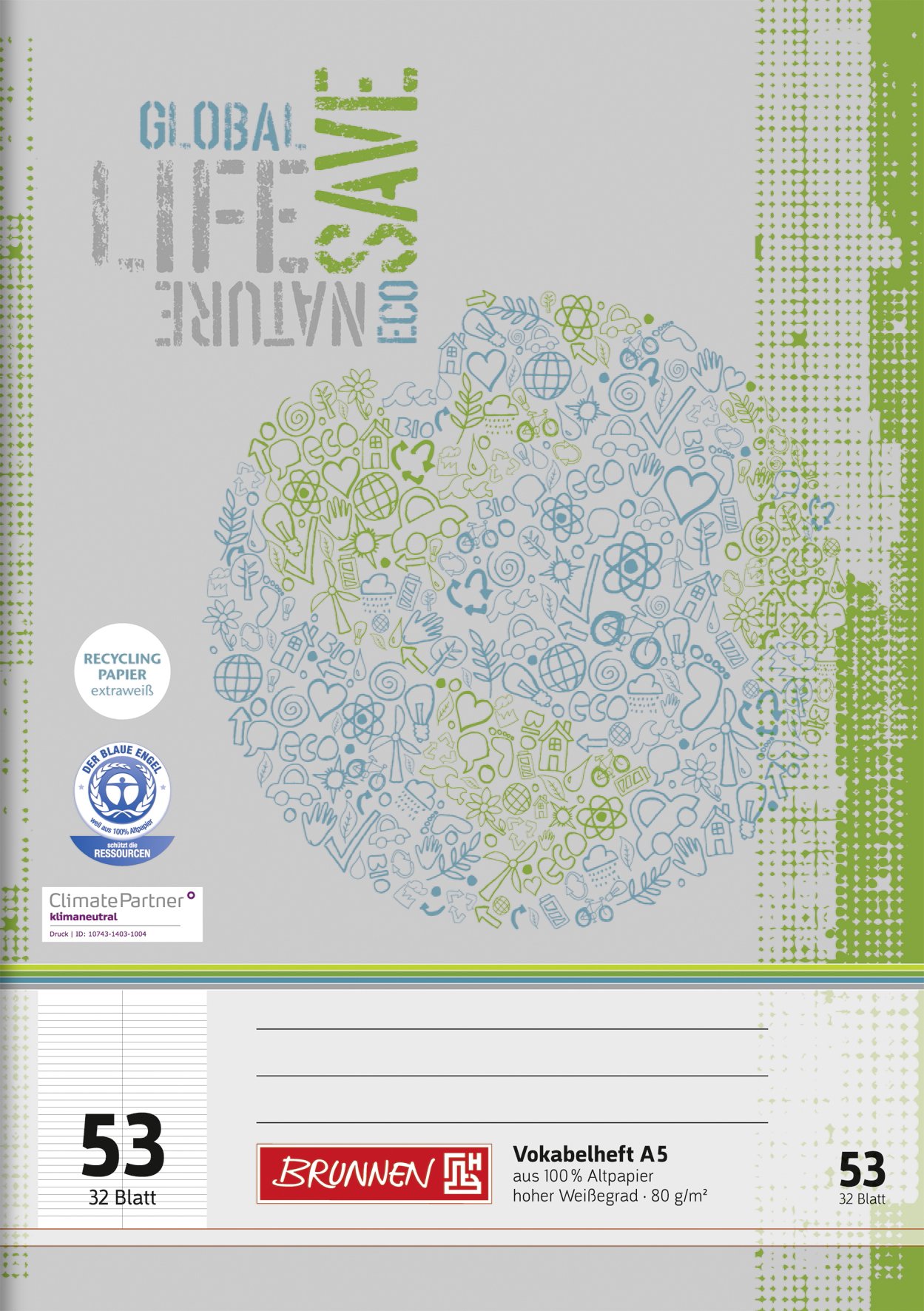 Brunnen 104313501 Vocabulary Book (A5, 32 Sheets, Lined, with Dividing Line)