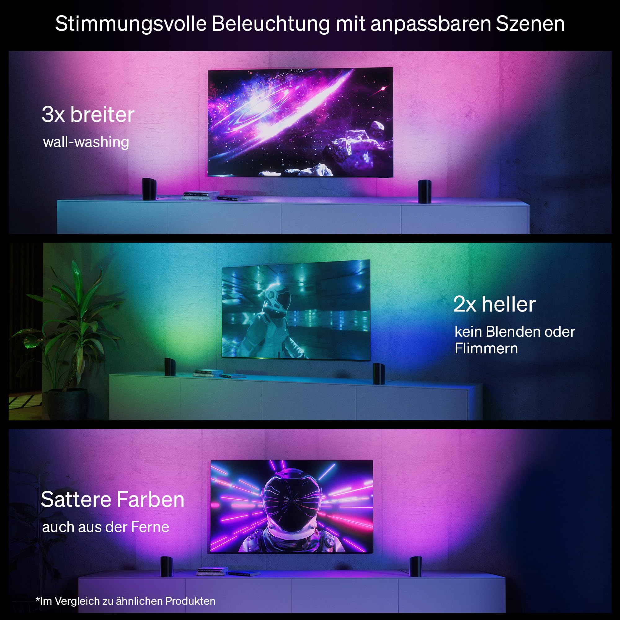 Philips Hue Play Smart Wall Washer Schwarz, Weiß & Farblicht mit ColorCast-Technologie, Bluetooth-kompatibel, Sprachsteuerung mit Alexa, Apple Home & Google Assistant, 1er Pack 8