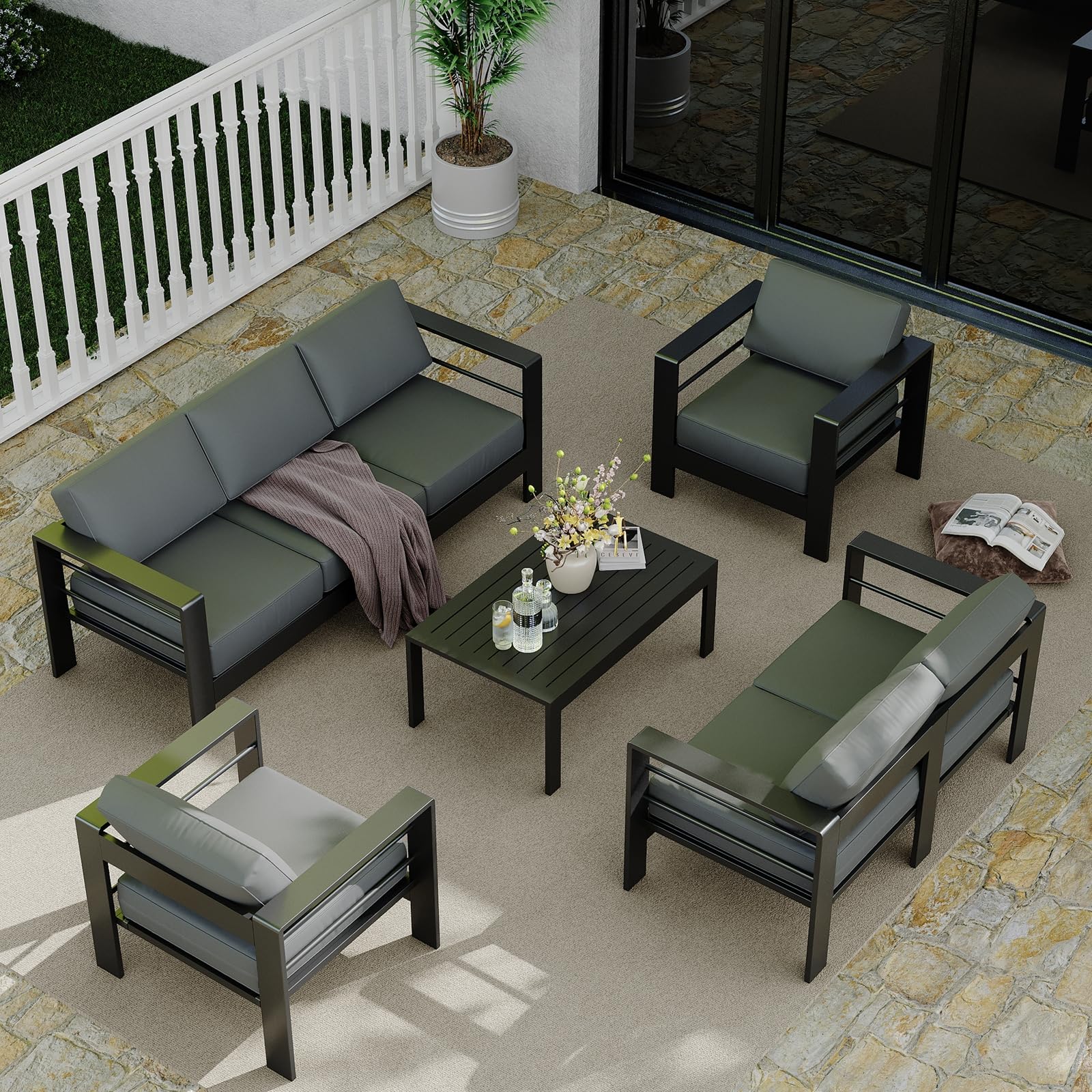 Photo 1 of **PARTIAL SET PARTS ONLY **
Aluminum Patio Furniture Set with Coffee Table, Outdoor Sectional Patio Set with Washable Thick Cushions, Patio Conversation Sets for Porch, Pool Side, Deck (Gray, 5 Piece / 7-Seats)
