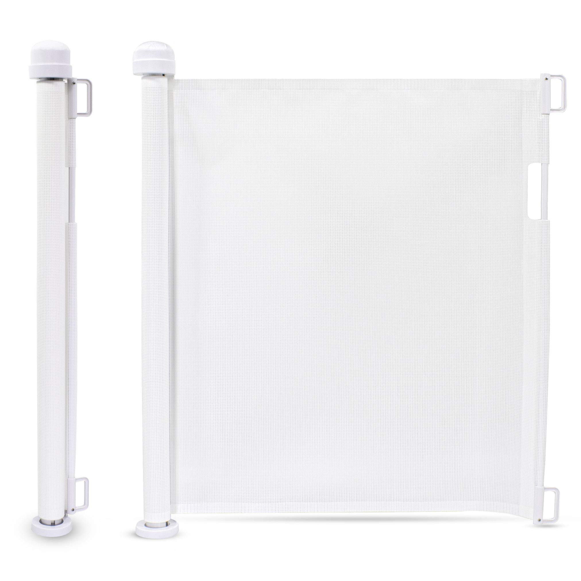 Callowesse Air2 Extra Wide Retractable Safety Stair Gate for Baby or Dog | Soft Non-Toxic Mesh with One Hand Operation for Indoor, Outdoor Doorways and Hallways (0 to 160cm) - White