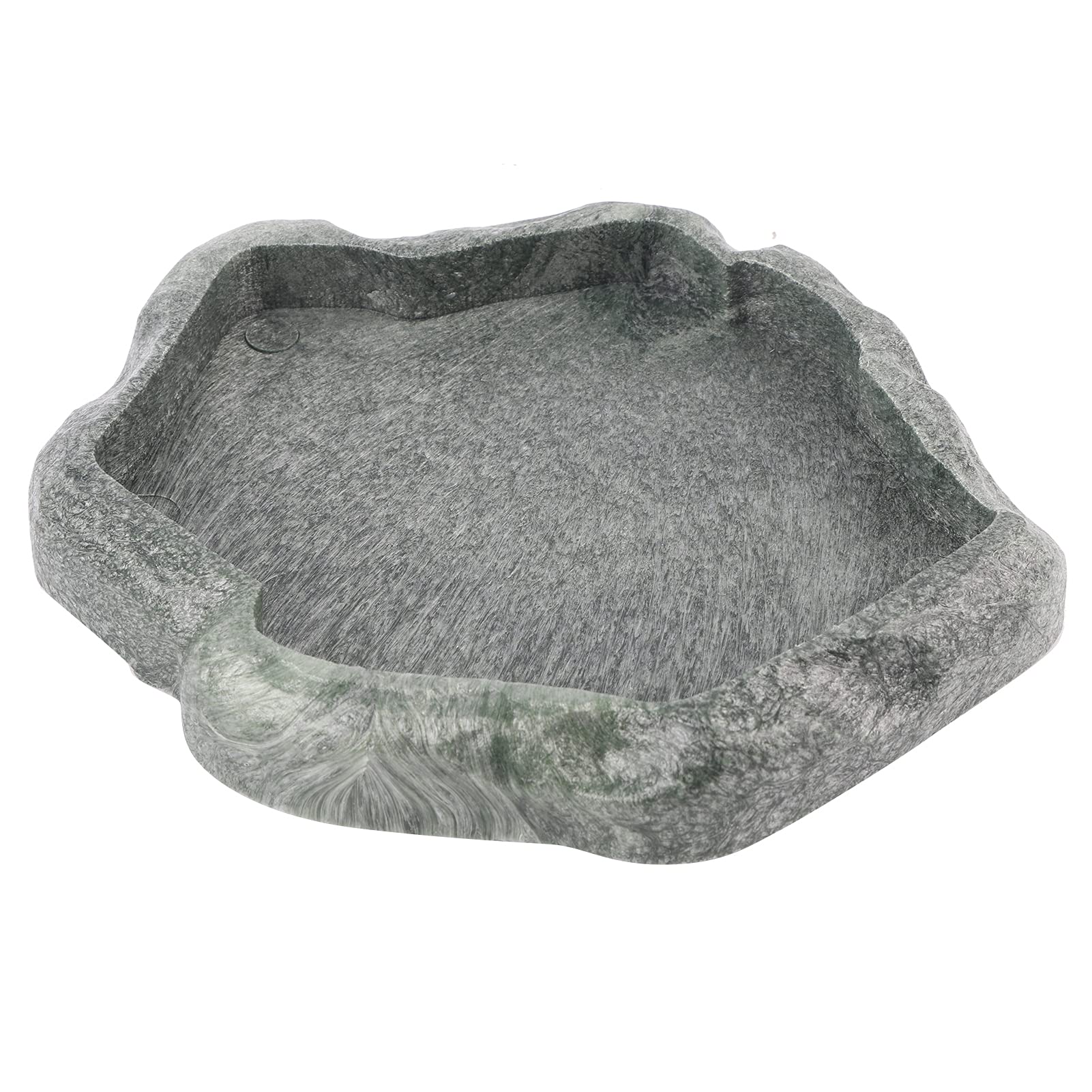 Reptile Feeding Bowl, Resin Rock Feeding Plate Vivarium Food Water Dish for Tortoise Lizard Iguana Snake Desert Jungle Terrarium Use Dark Green S