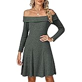 ANYUETE Womens Off The Shoulder Long Sleeve Casual Mini Dress