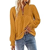 BETTE BOUTIK Women Boho Long Sleeve Shirts Dressy Casual V Neck Fall Fashion Tops Swiss Dot Flowy Blouses