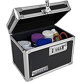 Vaultz Locking Security Box, Combination Safe for Valuables &amp; Cash, Black | Small safe measuring 9.88 x 7 x 7.75 in, sturdy steel lockbox with reinforced corners, 3-digit combination, no keys needed