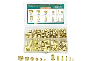DEKIPHOX 240PCS Brass Compression Sleeves Ferrules Inserts, 6 Sizes 1/2" 3/8" 5/16" 1/4" 3/16" 1/8" Tube OD Compression Fittings Assortment Kit for Air Water Fuel Oil and Inert Gases Line Connection