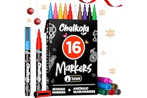 Chalkola Extra Fine Tip Chalk Markers for Blackboard & Glass (Pack of 16, 1mm Point) | Window Marker, Liquid Chalk Pens for Acrylic Dry Erase Board, Mirror, Car | Thin Chalkboard Markers Erasable