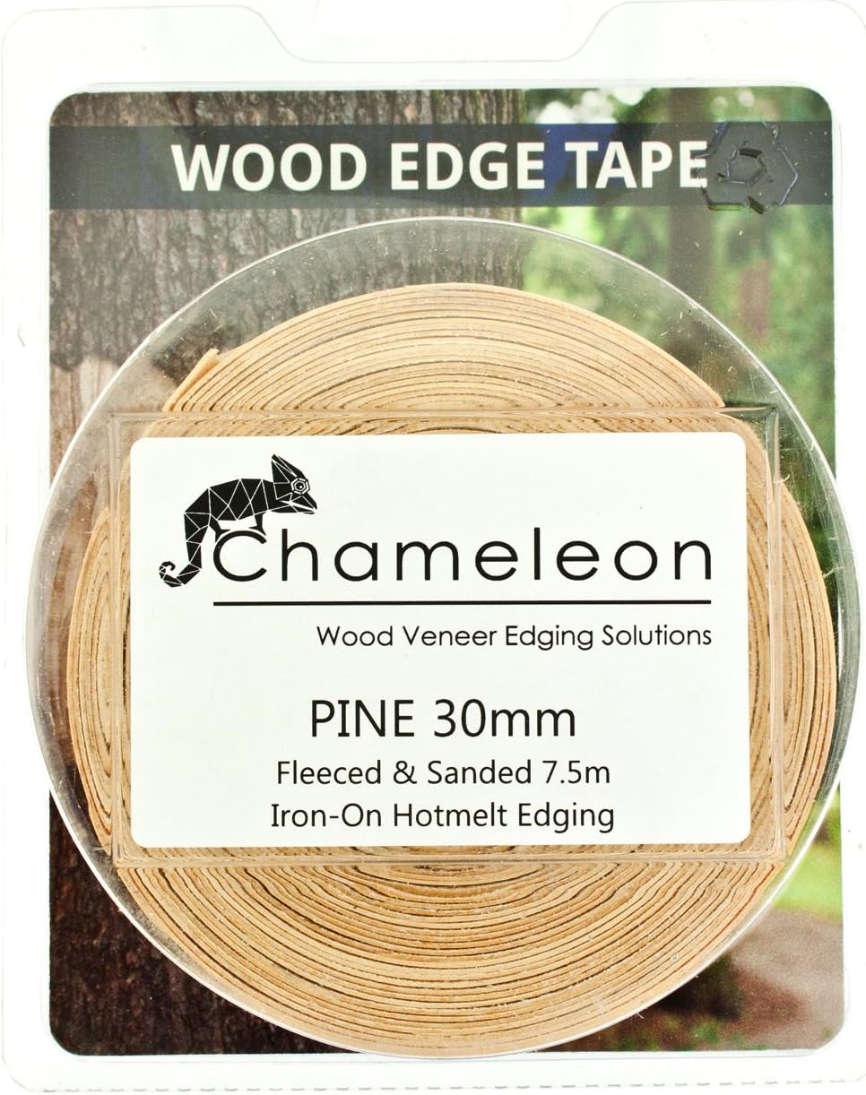 Pine Wood Veneer Edging / Veneer Edge Banding Tape (30mm width x 7.5m length) - Superior Grade Pre-Glued DIY Iron-On (Hotmelt) Fleeced & Sanded Veneer Edging Rolls
