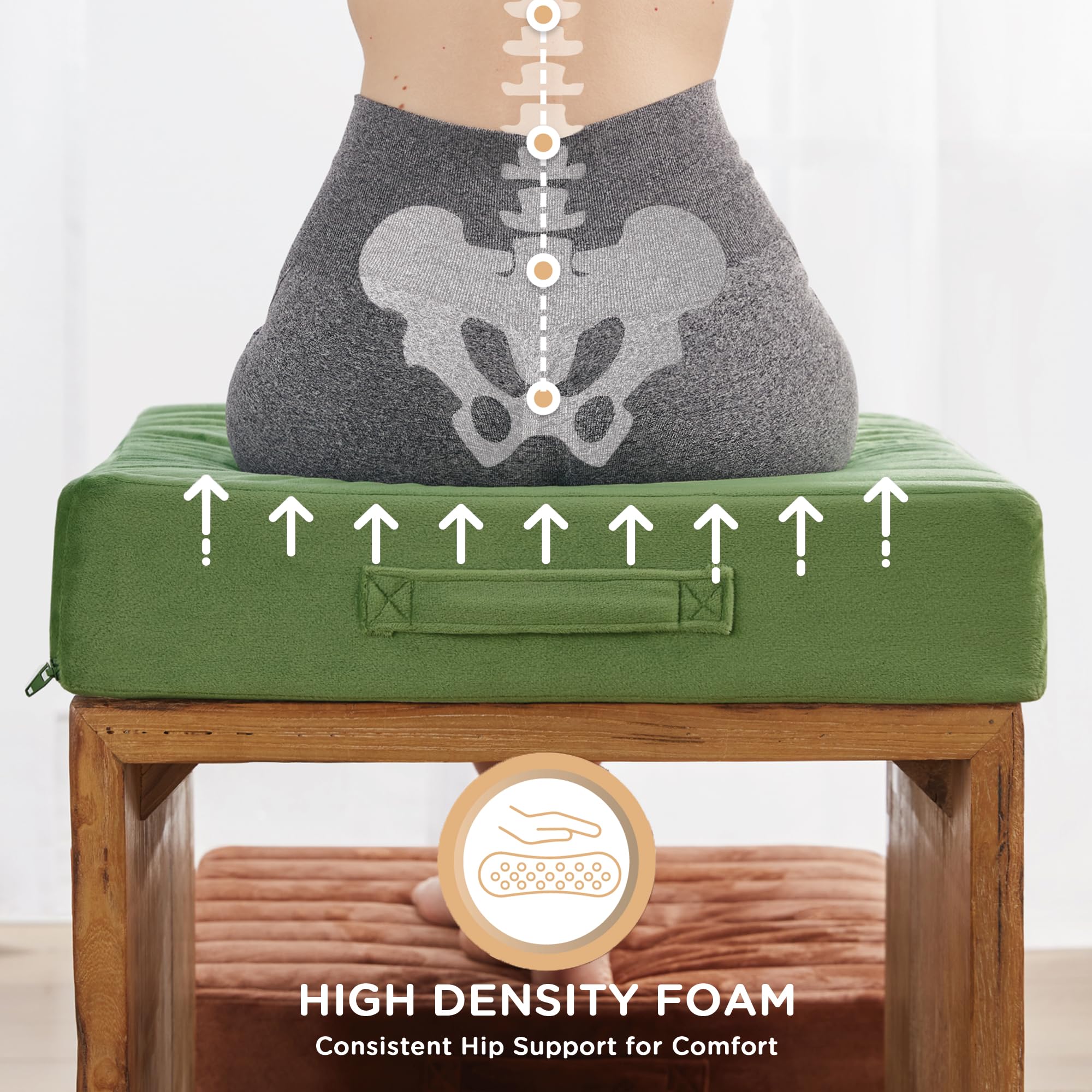 Codi High Density Foam Floor Pillow 2 Sets, Large Meditation Cushions Seating for Adults and Yoga Sitting, Washable Thick Couch Cushion with Soft Tufted Covers - 22 * 22 * 5inch Green - Image 4