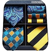 HISDERN Mens Ties Set Collection Tie and Pocket Square Lot 3 Pcs Formal Business Neckties present Box Wedding Necktie