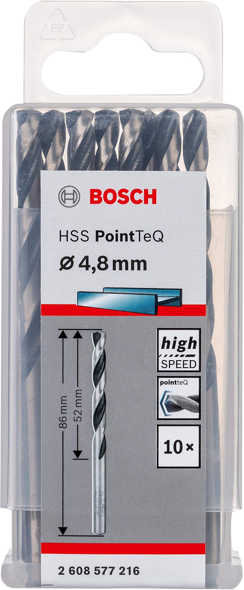 Bosch PointTeQ HSS Twist Drill Bit 4.8 x 52 x 86 mm 10pc