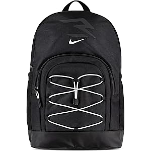 Nike 3BRAND Kids Blitz Bungee Backpack for School, Black/White | Padded 17-inch laptop sleeve and 2 mesh bottle pockets. Book