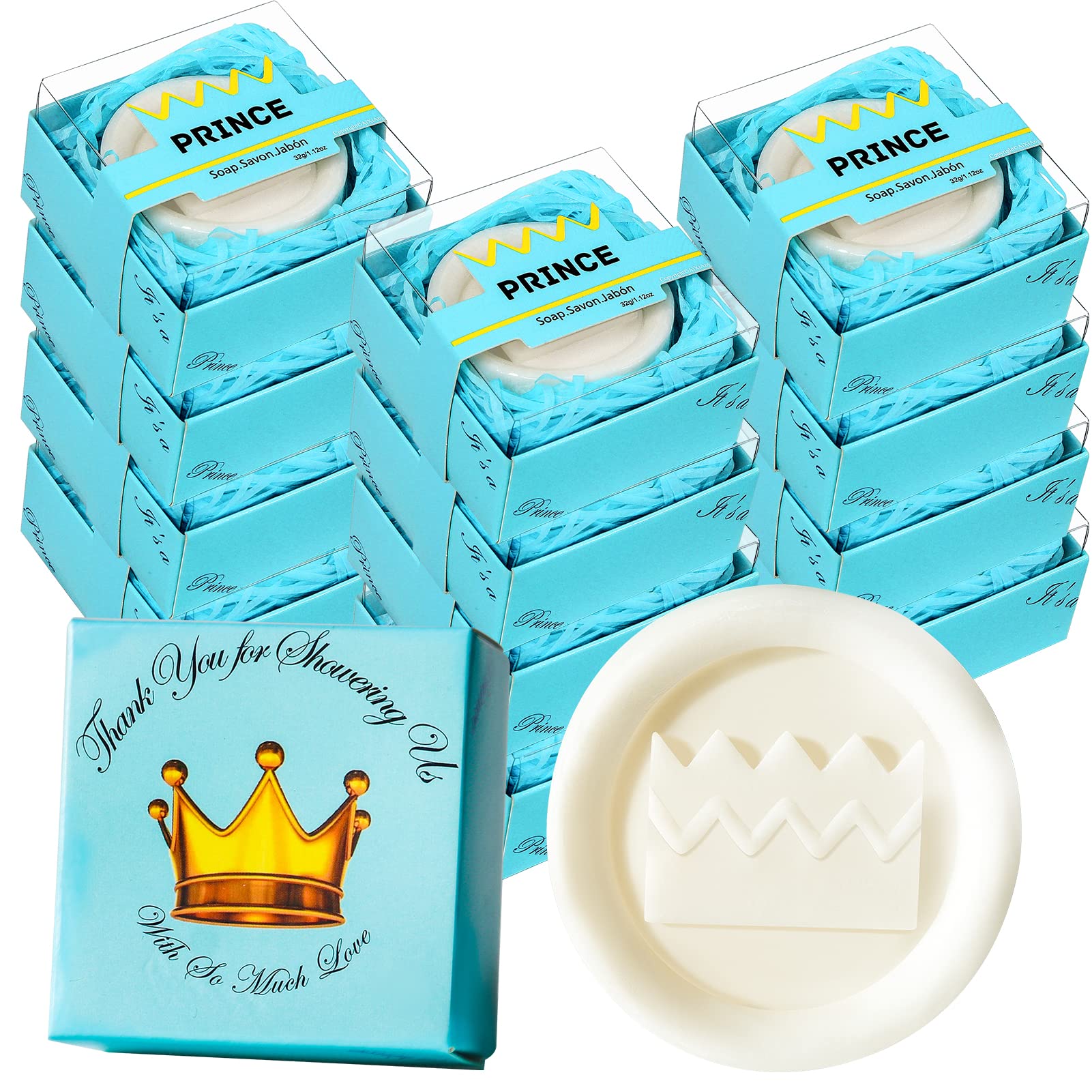 AIXIANG 24 Pack Handmade Prince Blue Crown Style Soap Favours for Baby Shower Favours Baby Birthday Decorations for Boy