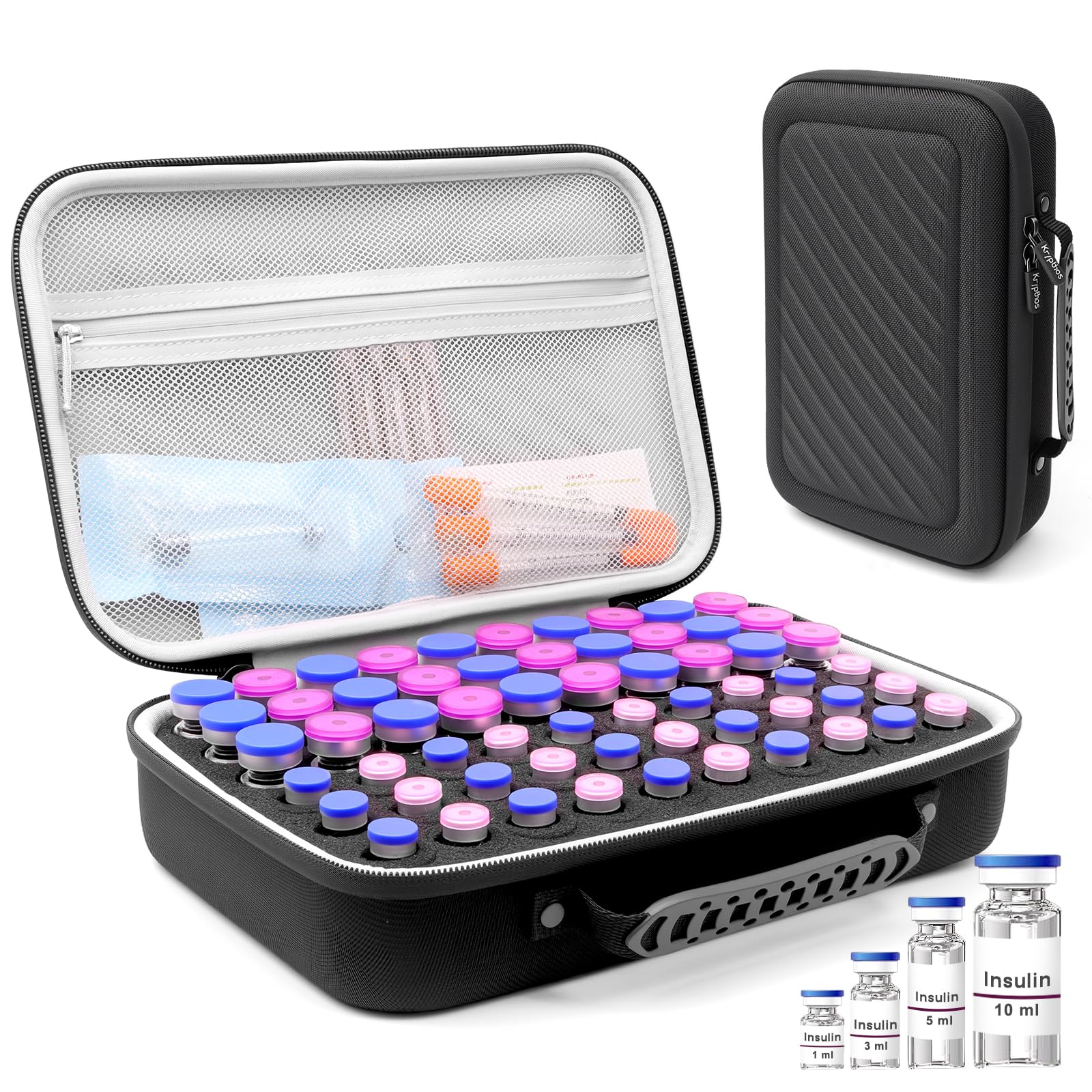 Photo 1 of Krypthos 60 Slots Insulin Vial Protector Case, Insulin Vial Organizer Bag for Diabetics Standard 1ml 3ml 5ml and 10ml Vials, Diabetes Insulin Carrying Case Fridge Holder Storage Holder, No Ice Pack