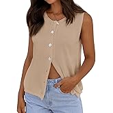 PRETTYGARDEN Vest Tops for Women 2026 Summer Sleeveless Sweater Tops Spring Trendy Knit Vests Cute Button Up Cardigan