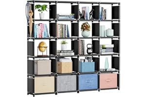 Mavivegue Book Shelf, 20 Cube Storage Organizer, DIY Bookcase, Metal Cube Bookshelf,Tall Book case for Bedroom, Living Room,Office,Closet Storage Organizer, Black Cubicle Storage Rack