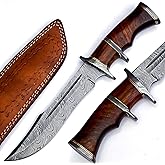 Nooraki 13"- Handmade Damascus Steel Fixed Blade Hunting Knife with Leather Sheath, Multipurpose Knife with Rosewood Handle, Outdoor Camping & Hunting Gift
