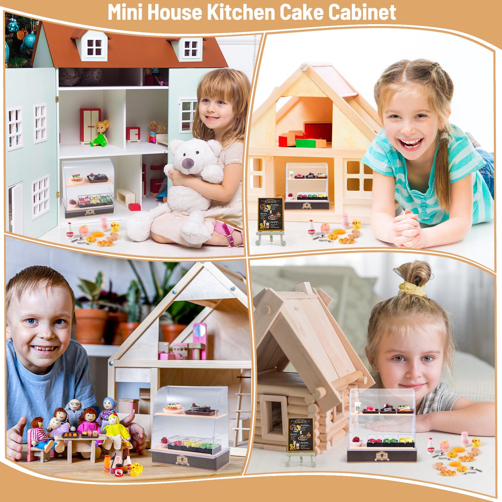 86 Pieces Miniature Bakery Case Cake Stand Display Cabinet with Food Set Mini Plastic Counter Dessert Donuts for 1:12 Doll House Store Scene Decoration Gift Dollhouse Bread Shop Model Playhouse