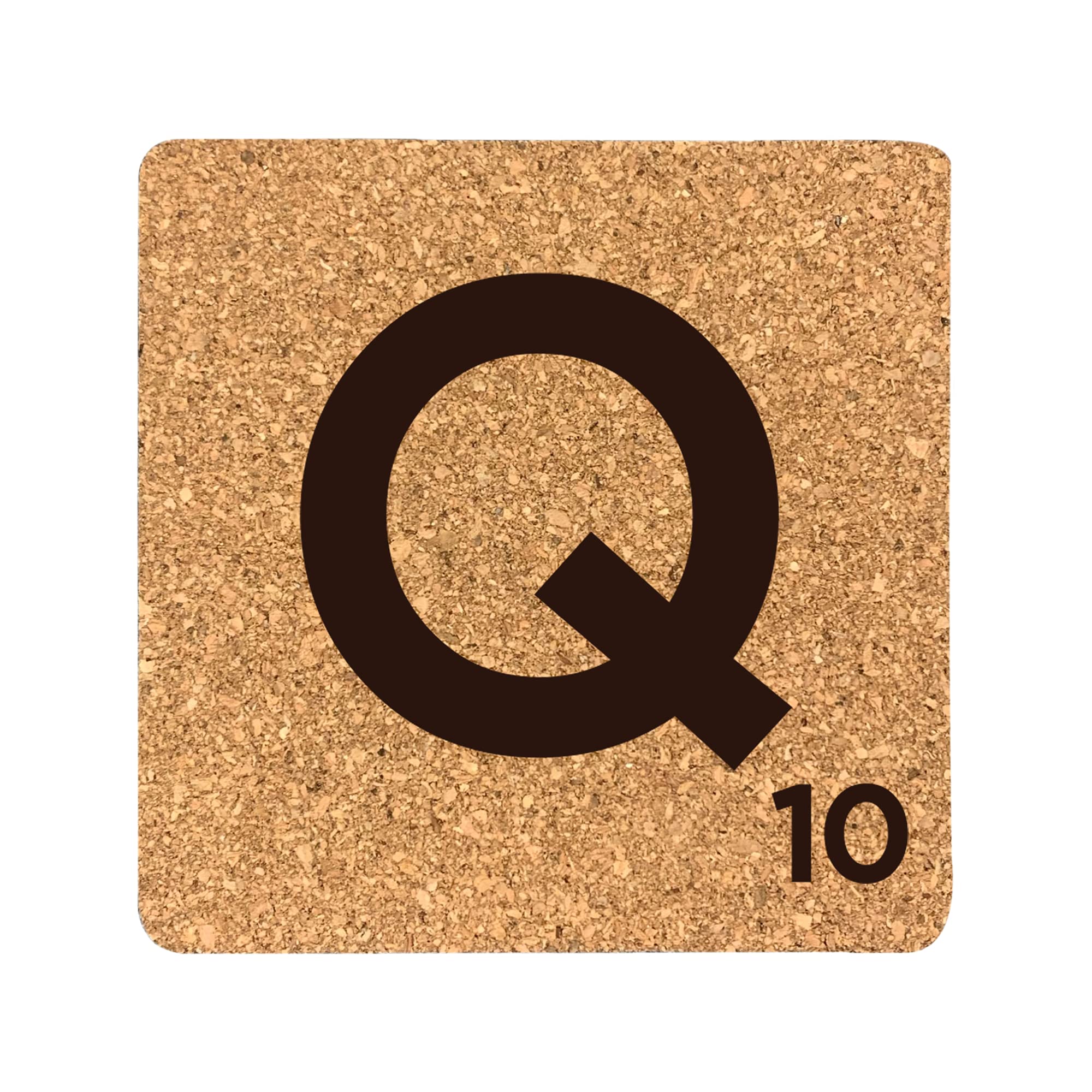 eBuyGB Scrabble Drinks Coasters, Square Cork Coaster, Individual Alphabet Letters, Scrabble Tiles with Score Marks - Personalise Your Own Scrabble Words (Q) — image 1