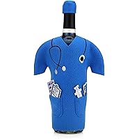 Blue Scrub Wine Bag for Nurses - Felt Wine Gift Bag with Stethoscope, Otoscope, Syringe and Capsules | Doctors Wine…