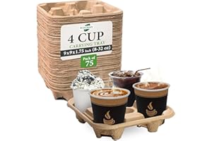 Eco-Craze (75 Count) Disposable 4 Cups Coffee Tray, Take Out Trays for Hot or Cold Drinks for 8-32 oz Cups, Pulp Fiber Drink 