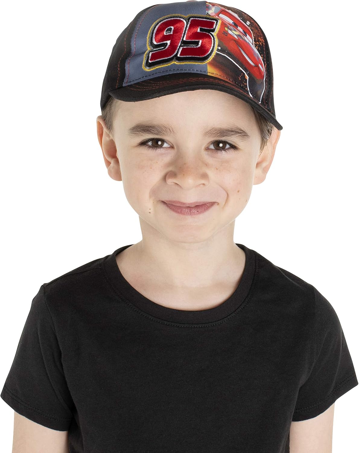 Disney Little Boys' Cars Lightning McQueen Character Cotton Baseball Cap, black/Red, Ages 4-7: Clothing