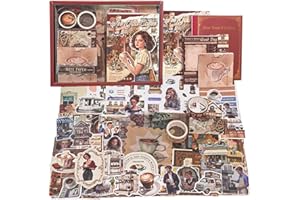 AROMOTY Scrapbooking Supplies Kit, Coffee Aesthetic Vintage Scrapbook Kit for Bullet Junk Journal A6 Grid Notebook Stationary Journaling Supplies DIY Craft Birthday Holiday Gifts for Women Kid Teen Girl