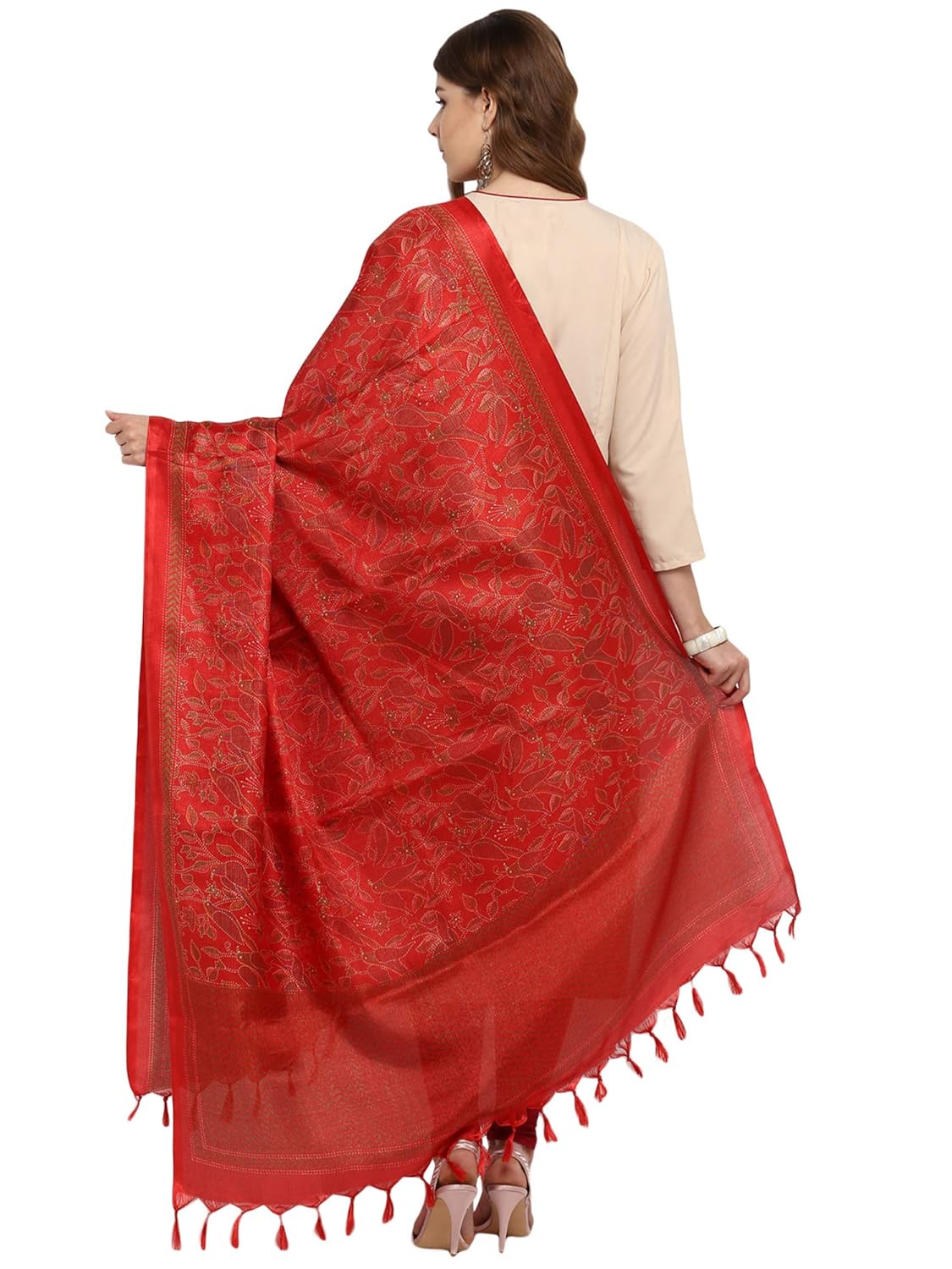 applecreation women's khadi silk dupatts with jhallar (freesize_red_khdpt107a)