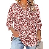 Rapbin Womens Plus Size Tops 3/4 Sleeve Blouses Shirts Casual V Neck Loose Tunic Tops 1X-5X