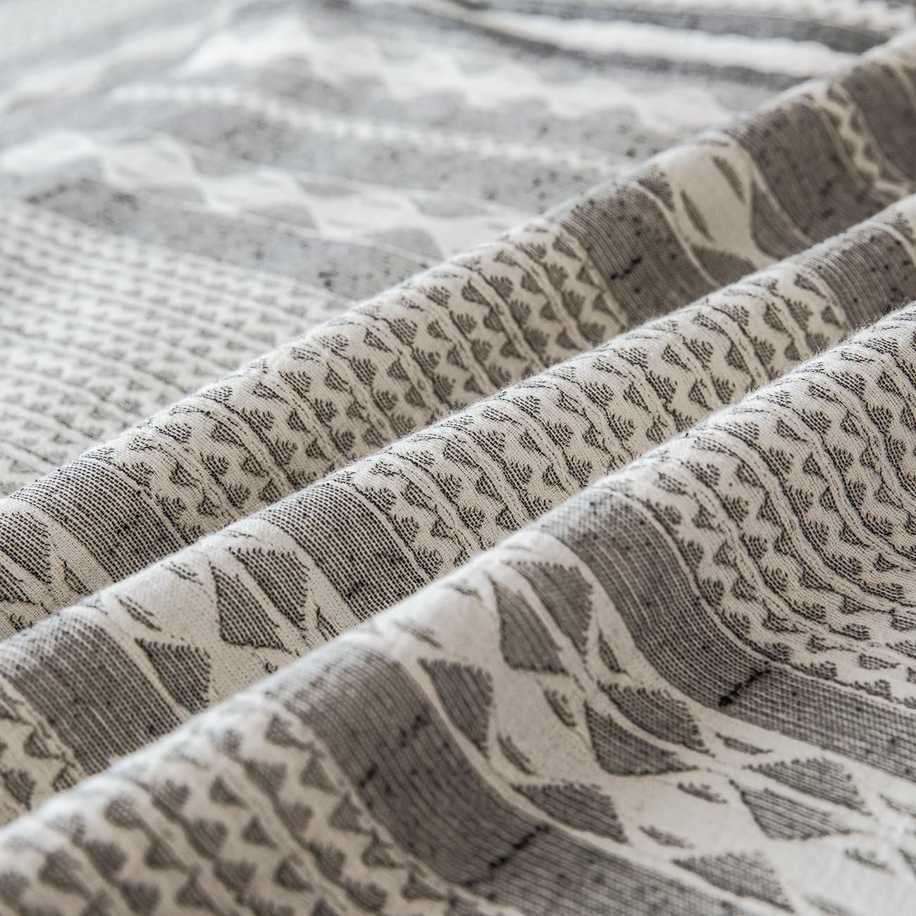 PHF Cotton Boho Textured Duvet Cover Set - Geometric Pattern Bedding Yarn Dyed Jacquard Stripe - Soft and Cozy, Suitable for All Season - 3 Pieces, King (106” x 92”), Grey: Home & Kitchen