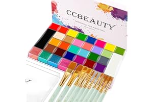 CCbeauty 36 Colors Face Body Paint,Professional Large Face Painting Kit,Neon Face Painting Palette,Oil-Based Non-Toxic Special Effect SFX Makeup Kit,Halloween Costume Cosplay For Adult With 10 Brushes