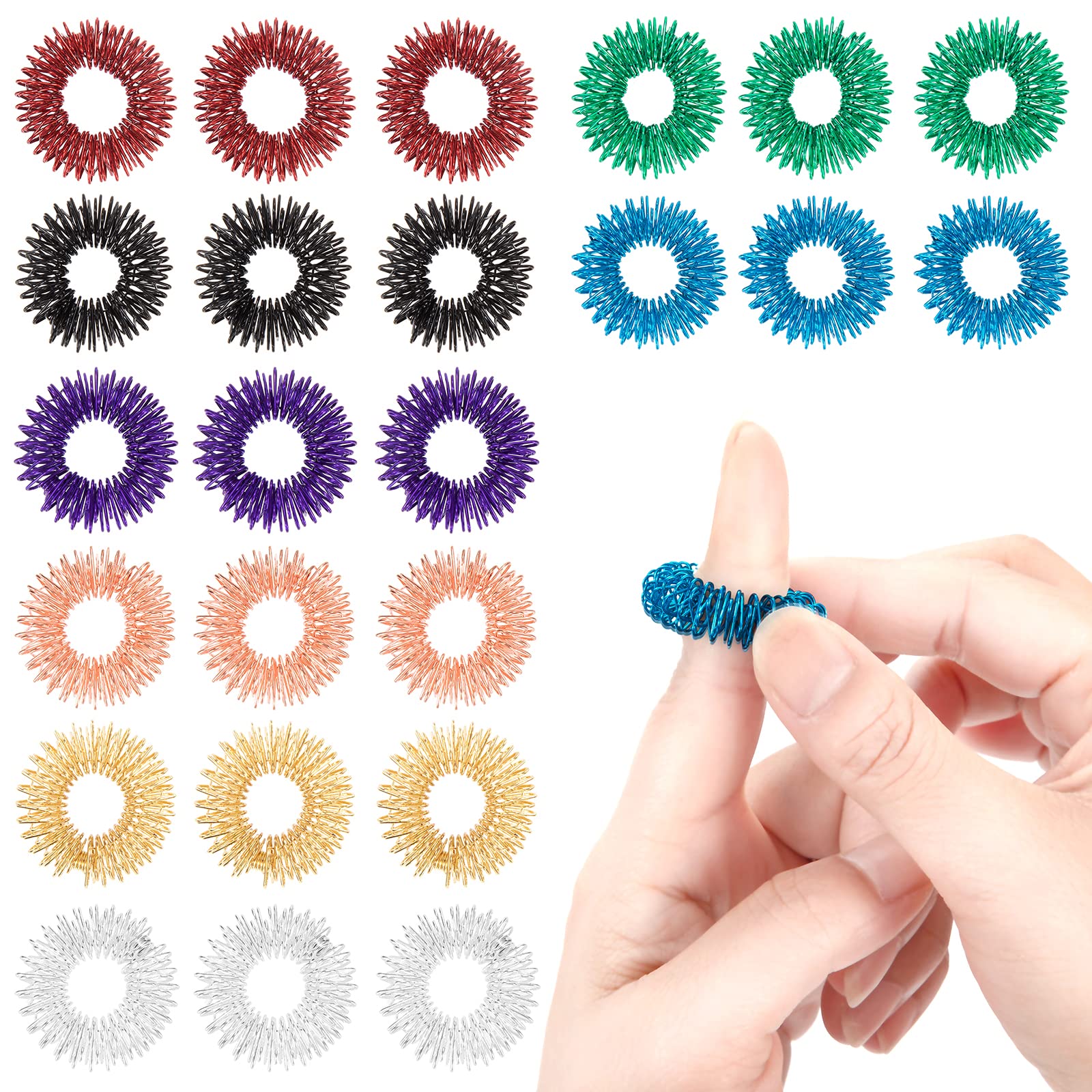Acupressure Ring Massage Rings for Fingers Spiky Sensory Finger Rings for Stress Relief Adults Teenagers 8 Colours Pack of 32