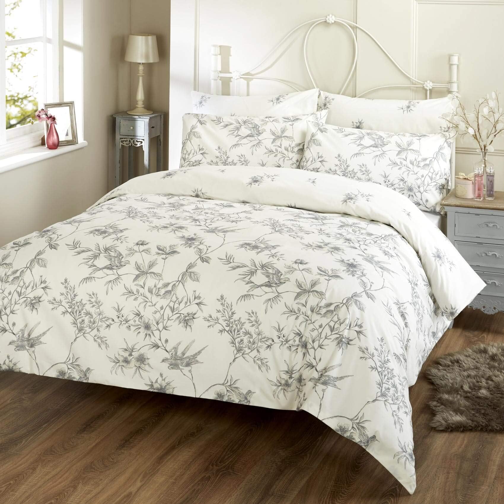 VANTONA Classic Tree of Life Bedding Duvet Cover Pillowcase Set in 180 Thread Count - Grey - King Size Duvet Cover Set with 2 Pillowcase