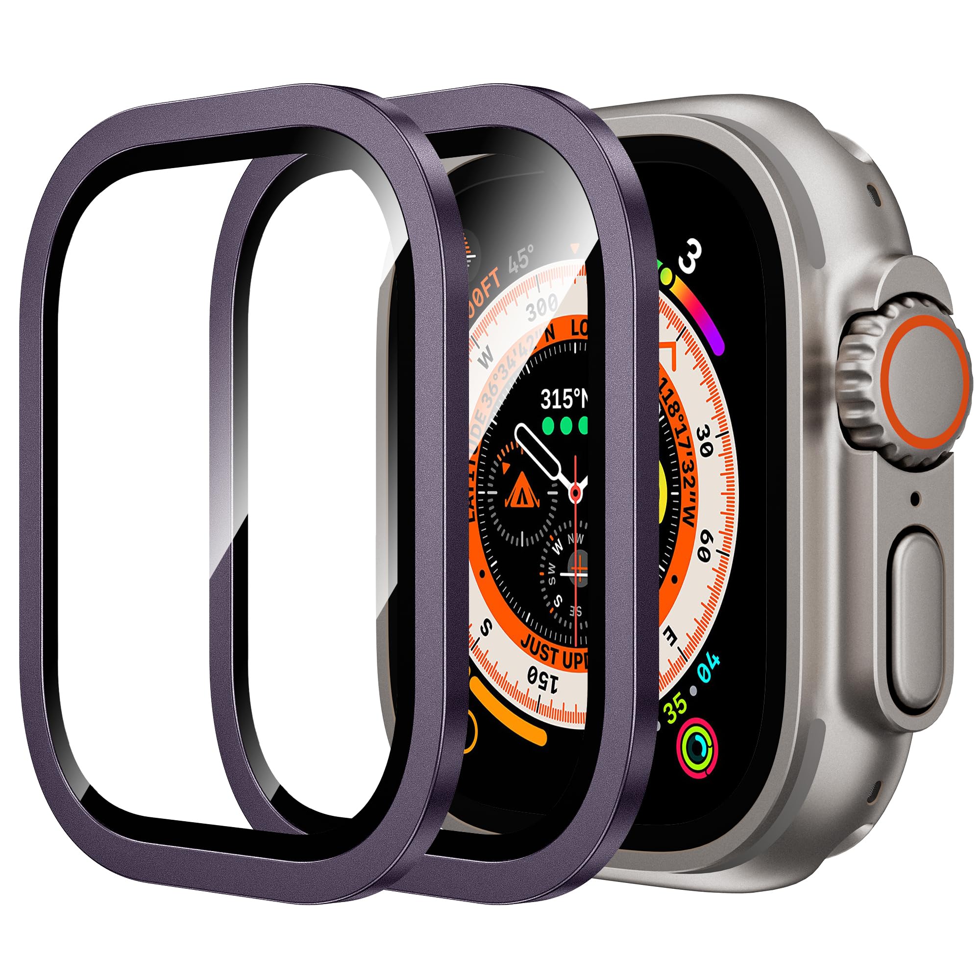 Photo 1 of WSKEN for Apple Watch Ultra Screen Protector 49mm, 9H Tempered Glass + Titanium Alloy Frame, Lightweight Protective Glass Film for iWatch Ultra 2 Pack, Purple