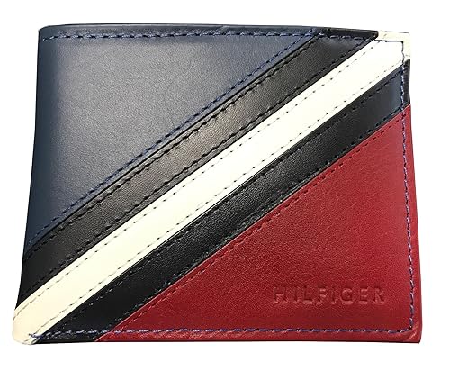 Tommy Hilfiger Passcase and Valet Bifold Wallet-Red/Navy/White in