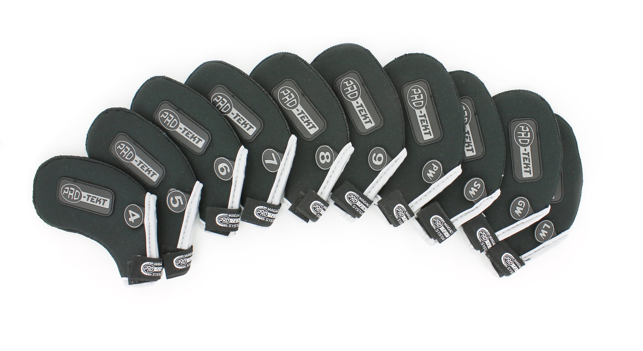 Pro-Tekt Neoprene 10 Piece Velcro Golf Club Iron Headcover Set – Right Handed, Black/Silver, ZHCPTNDS