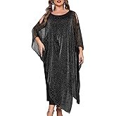 CYCLAMEN Plus Size Sparkly Formal Dress Maxi Long Cape Overlay Wedding Guest Cocktail Mother of Bride Outfit Evening Gown