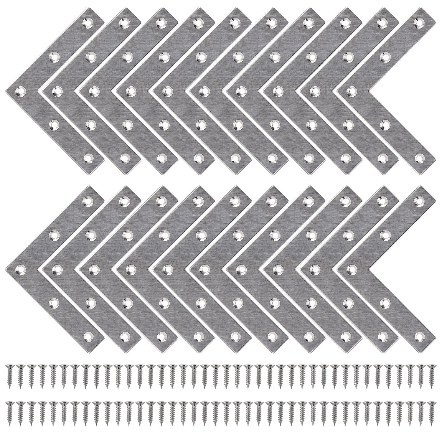 Corner Brackets Flat Corner Brace Stainless Steel Plates Angle Brackets with Screws for Furniture Desk Table Shelf Repair 80*80mm 20 Pack