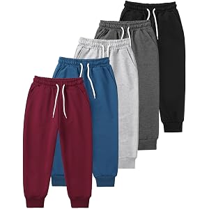5 Pack Toddler and Boys Jogger Sweatpants Cuffed Ankles with Slant Pockets | Soft, Cotton Rich Comfort Stretch with Adjustabl